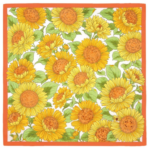 YamamotoJin Shoten (YamamotoJin) en.gawa. Embroidered Handkerchief, Sunflower, A Orange, [1781-A], Floral, Made in Japan