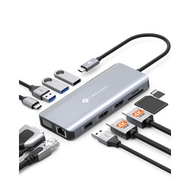 NOVOO USB C Docking Station Triple Monitor, 11 in 1 USB-C to Dual HDMI Adapter VGA Gigabit Ethernet 100W PD 4USB Ports, USB C Hub Thunderbolt 3/4 Dock Compatible for MacBook and Other USB Laptops