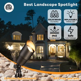 Gardenreet Solid Brass Spot Lights - Low Voltage Landscape Spotlight Outdoor, 12V LED Uplights Wired, Waterproof Electric Bronze for Patio Wall Without MR16 Bulb (6 Pack)