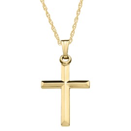 Dear To Me 14KT Gold-Filled Small Polished Solid Beveled Edge Cross Pendant Necklace, 18"