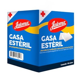 Jaloma | Gasa Estéril Simple 7.5x5 cm, material de curación, caja con 100 sobres