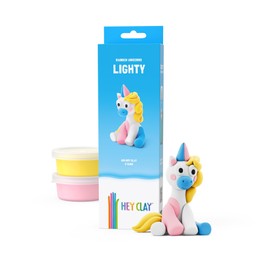 HEY CLAY Rainbow Unicorns - Air-Dry Clay Kit for Kids - Creative Set Age 3+ (Lighty, Series Rainbow Unicorns, 3 cans)