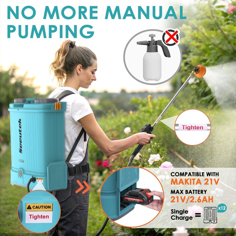 Seeutek Backpack Sprayer Battery Powered 4.2 Gallon, 0-100 PSI Electric