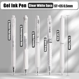 VideMundi 5 Count Pastel Gel Ink Pen Set,Cute Note Taking 0.5mm Fine Point Retractable 5 Count Black Ink Pens for Writing, Journaling, School, Office (White Clear)