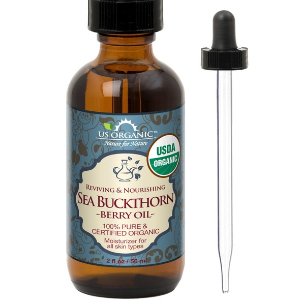 US Organic Sea Buckthorn Berry (Fruit) Oil, Supercritical CO2 extracted, USDA Certified Organic,100% Pure Virgin, Unrefined in Amber Glass Bottle, Face, Hair, spot treatment, Anti Aging, 2 oz (56 ml)
