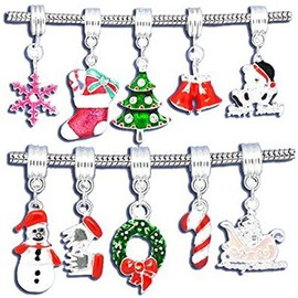 10 Christmas Beads Charm Set – Compatible with Snake Chain Bracelet, European Style Christmas Decorations