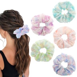 Jewemia Scrunchies for Women Scrunchie Bulk Flower Scrunchie Floral Ponytail Holder Hair Accessories for Women Girls 5Pcs (Tie-dye)