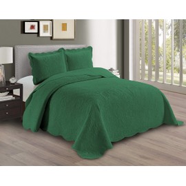 Linen Plus Embossed Coverlet Bedspread Set Oversized Solid Hunter Green King/California King Bed Cover Bedding New # Dana