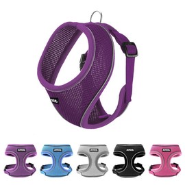 AIITLE Choke-Free Purple Dog Harness with Triple-Layer Mesh, Reflective & Adjustable Chest Belt, Easy On/Off for Pekingese, Schnauzer – Durable for Daily Walks, Parties (L, Purple)