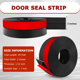 Weather Stripping Flexible Silicone Door Seal Strip Self Adhesive Door Draft Stopper Shower Door Bottom Seal Side Gaps of Door and Windows (Black, 2 Inch Wide x 40 Feet Long)
