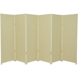 Oriental Furniture 4 ft. Tall Woven Fiber Room Divider - Cream - 6 Panel