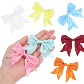 M METERXITY 50-Pack Double-Deck Pre Tied Bows 3.6x2.2 Inch Checkered Fabric Pre Satin Ribbon Bows Boutique for Craft DIY/Treat Bags/Hair Bow Sewing/Wedding/Party/Christmas [Light Blue]