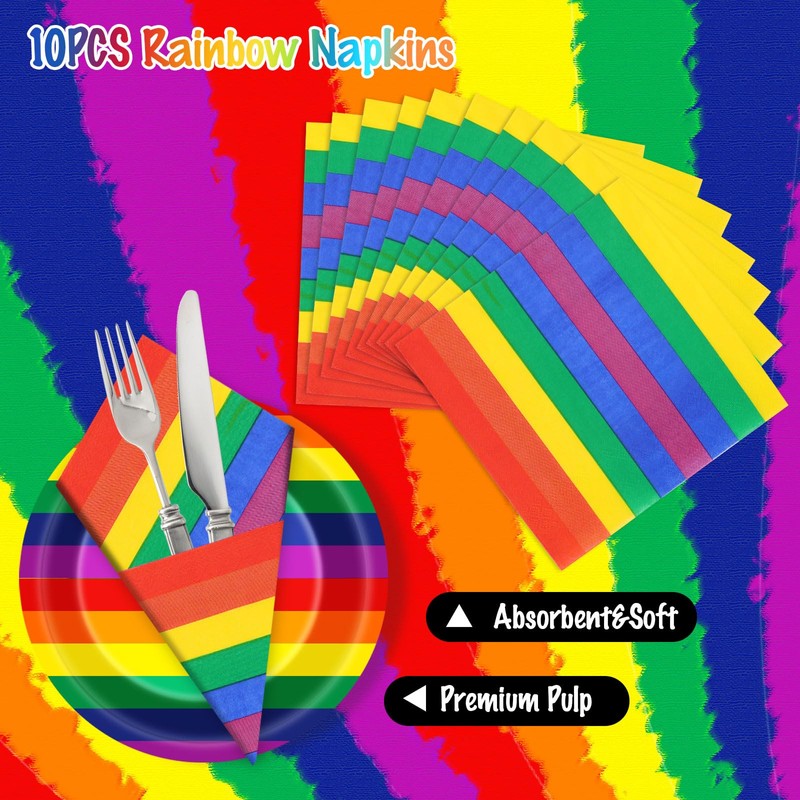 Disposable Rainbow Table Cloth with 10 PCS Napkins, Plastic Oil