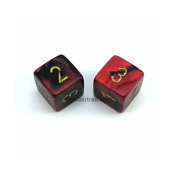 WCXPG0633E2 Black and Red Gemini Dice with Gold Numbers D6 16mm (5/8in) Pack of 2 Dice Chessex