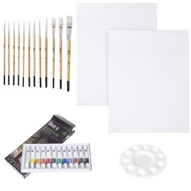 Darice Artist Bundle - Art Supplies for Painting - Canvas, Acrylic Paint, Palette and Brushes - Makes a Great Gift - 27-Piece Set
