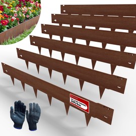 20ft. 6-Pack Cor-Ten Steel Landscape Edging – 40" L x 8" H Rust-Resistant Metal Landscape Edging, Hammer-in Metal Edging for Landscaping, Tree Rings, Yard & Pathway – Rustic Finish Steel Lawn Edge