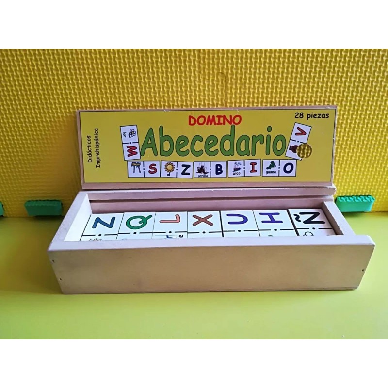 Domino Dominó Abecedario, Texto-imagen Madera, Educativo, Didáctico