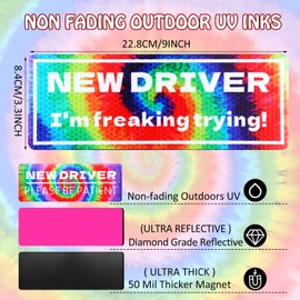 Kanayu 4 Pcs New Driver Magnet for Car Reflective Please Be Patient Signs Student Novice Funny Magnetic Car Removable Magnet Teen Driver Signs for Car Vehicle Bumper Safety Warning Gifts Accessories