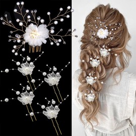 5Pcs Gold Wedding Bridal Hair Combs Pearl Hair Pins Clips Vintage Hair Headpiece Jewelry for Bridesmaids Brides Flower Hair Accessories