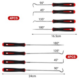 8 Piece Pick and Hook Set Made of Chrome Vanadium Steel, 24/16.5 cm Precision Piercing and Hook Tools with Ergonomic Handle, Automotive Pick Tool Set for Removing Hoses, Oil Rings Seals