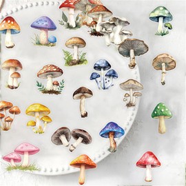 50pcs Transparent Mushroom Stickers,Vintage Mushroom Stickers Waterproof PET Stickers for Scrapbook Journaling Photo Album Collage Card Nature Colorful Agaric Stickers for Teens and Adults (Mushroom)