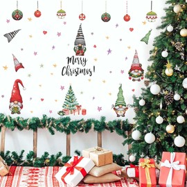 Christmas Gnomes Wall Decals Removable Christmas Gnome Wall Stickers Christmas Ball Wall Stickers Xmas Holiday Wall Decals Xmas Party Home Holiday Shop Decoration