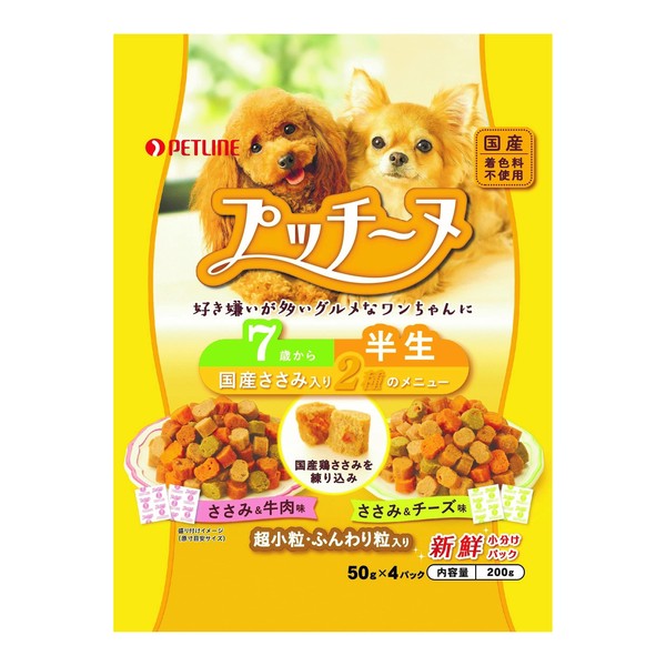 Dog Happiness Pet Line Puccine Half Life 7 Years Old and Up with Domestic Scissors, 7.1 oz (200 g) (50 g x 4), Soft, Made in Japan, Uncolored, Assorted, Divided by 7.1 oz (200 g) (50 g x 4)