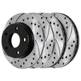 AutoShack Front and Rear Drilled Slotted Brake Rotors Black Set of 4 Replacement for 2006-2010 Ford Explorer 2007-2010 Explorer Sport Trac 2006-2010 Mercury Mountaineer 4.0L 4WD AWD RWD PR64145PR64100