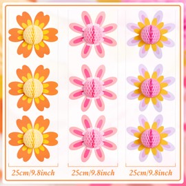 EASY JOY Pack of 9 Daisies Birthday Party Decorations Groovy Party Decorations Flowers Paper Fan Honeycomb Balls Decoration for Wedding Birthday Tea Party Table Decoration Baby Shower Honeycomb