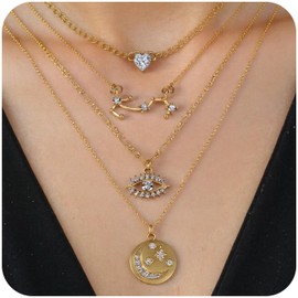 Necklace for Women Fashion Gold Layered Chain Dainty Choker Trendy Chunky Jewelry(StarAndEye Shape)