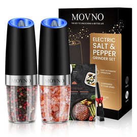 MOVNO 2Pcs Gravity Electric Salt and Pepper Grinder Set, Battery Powered LED Light One Hand Automatic Operation, Adjustable Coarseness Mill Grinders Shakers Black, Kitchen Gadgets Gift Ideas - Color: Gold