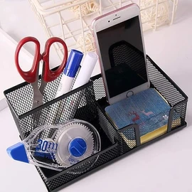 Mesh Desk Organiser Black Pencil Holder Tidy 3 Compartment Desktop Stationery Storage Tool Sticky Notes Organizer & Pen Holders Ideal For Dorm Room Class Room & Office Table Accessories