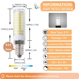 E14 LED Bulb 7W 120V European Light Bulbs Equivalent 75W Incandescent Bulb, Dimmable E14 Base for Cooker Hood Bulbs Turkish lamp Bulb, E14 Socket Light Bulb Daylight White 6000K (4 Pack)