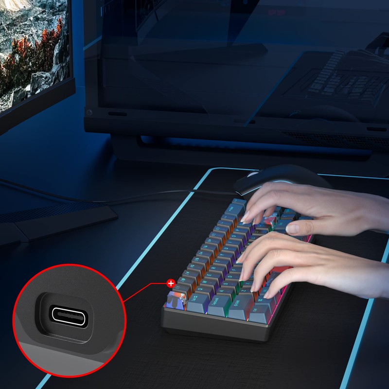 Mosptnspg Protable 60% Percent Gaming Keyboard Mechanical, Mini Compact RGB