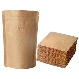 100 Pack Kraft Coffee Bags with Zipper Lock, High Barrier Resealable Stand Up Coffee Pouches, Degassing Valve for Coffee, Size for 16oz/500 Grams Beans or Grounded