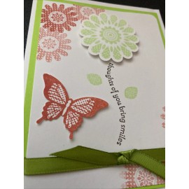 Stampin' Up! Stampin Up Card Kit Set Of 4 “Thoughts Of You Bring Smiles” Apple Green Flower