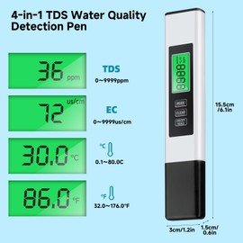kclkda 4 in 1 TDS Meter Digital Water Tester, Water Test Meter with Transparent Box, Accurate TDS EC and Temperature (℃/℉) Meter, LCD Digital Screen Water Quality Tester for Drinking Tap Well Aquarium