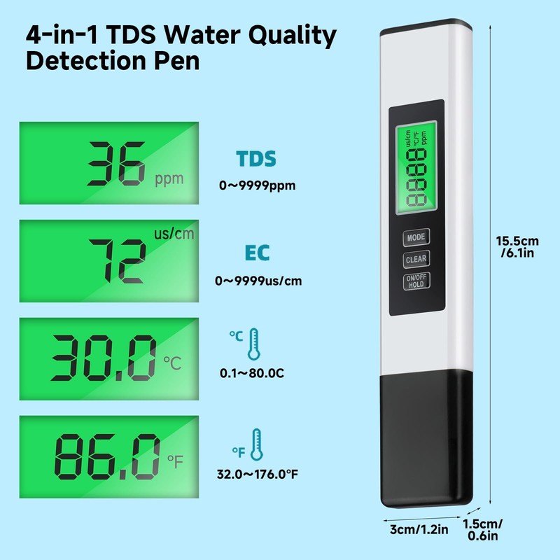 kclkda 4 in 1 TDS Meter Digital Water Tester, Water