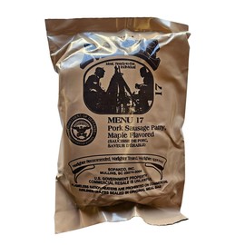 Genuine USGI Individual MRE [Meal, Ready to Eat] Inspection Date 01/2024 or Newer - You Choose Menu - Complete Ration with Entree, Snacks, Dessert, Drink Mix, Utensils, Condiments and FRH. (#17 Maple Sausage Patty)