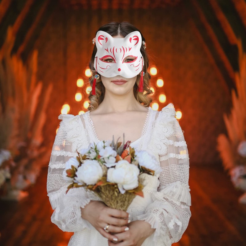 Alipis Mask Janpanese Style Cat Mask Cosplay Half Mask Kitsune