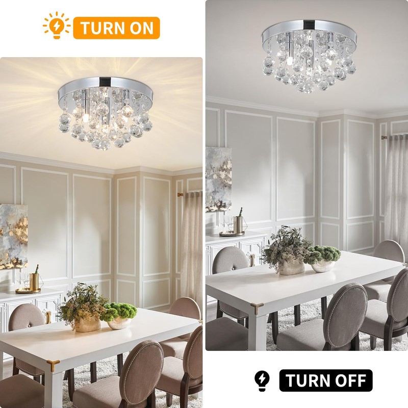 TISLYCO Modern Raindrop Crystal Chandelier, 3 Lights Flush Mount Ceiling