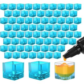 ATOMUS 200 vasos de tinta de tatuaje azul, cuadrados, transparentes, forma de cubo de hielo, contenedor de tinta de plástico, accesorios de tatuaje, pigmento de maquillaje permanente, soporte