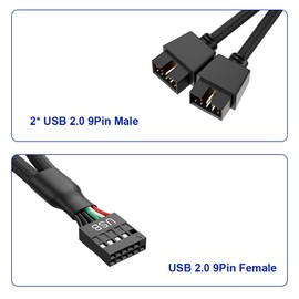 SSSUWP Motherboard 9pin USB2.0 to Dual 9pin Extension Cable, 9 pin to 2 * 9 pin Splitter Cord, Motherboard USB 9Pin Header Cable, Black