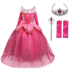 DH Sleeping Beauty Princess Party Girls Costume Dress with Cosplay Accessories Pink 4-5 Years