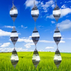 3x3 Stainless Steel Bird Scare Discs Set,3D Reflective Helix Wind Spinners with Rotating Hooks, Sparkly Metal Decor & Gentle Light Deterrent for Yards/Farms/Orchards