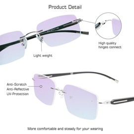 VisionGlobal Metal Readers for men/women Blue Light Blocking,Hand-set Diamond Fashion Square Glasses (Silver Purple, 2.00 Magnification)