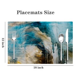 Kerton Stork Teal Placemats Set of 4 Turquoise Black Place Mats Indoor Modern Abstract Art Linen Table Placemats Washable Wipeable Waterproof Kitchen Place Mats for Dining Tables, 18 X 12 Inch