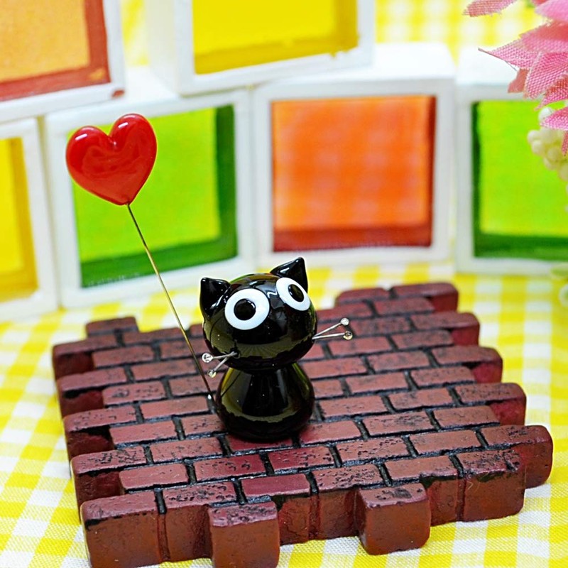 かわいい 猫 手作り ガラス細工 ハート黒ねこ CYK729