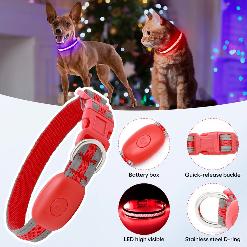 Flashseen LED Cat Collar,Light Up Dog Collar Rechargeable, Dog Lights