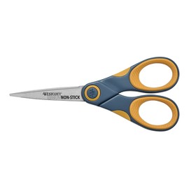 Westcott ‎14881 5-Inch Non-Stick Titanium Scissors For Office and Home, Yellow/Gray